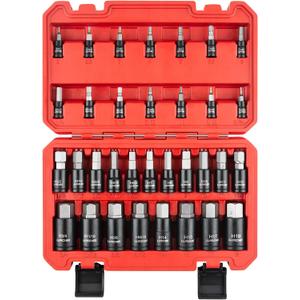 LLNDEI 33PCS Hex Bit Socket Set, SAE 5/64"-3/4" & Metric 2mm-19mm Allen Driver Set, Cr-V & S2 Steel Impact Grade with 1/4" 3/8" 1/2" Drive, for Impact Wrench Automotive & DIY