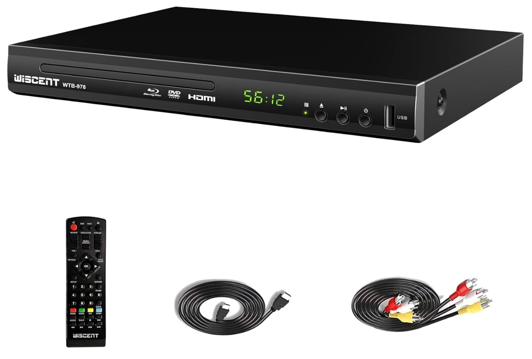 Blu Ray DVD Player, WISCENT Full HD 1080p Home Theater Disc System, Region A/1 BluRays,HD BluRay DVD Player for TV with Coaxial Audio/HDMI/AV/Output, USB Input, Builtin PAL NTSC