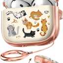 for AirPods 4 Case with Safety Lock - Cute Cartoon for Women Girls Fashion Stylish Cats Pattern Design Kawaii Girly Girlish Hard Protective Cover for AirPods 4th Generation 2024