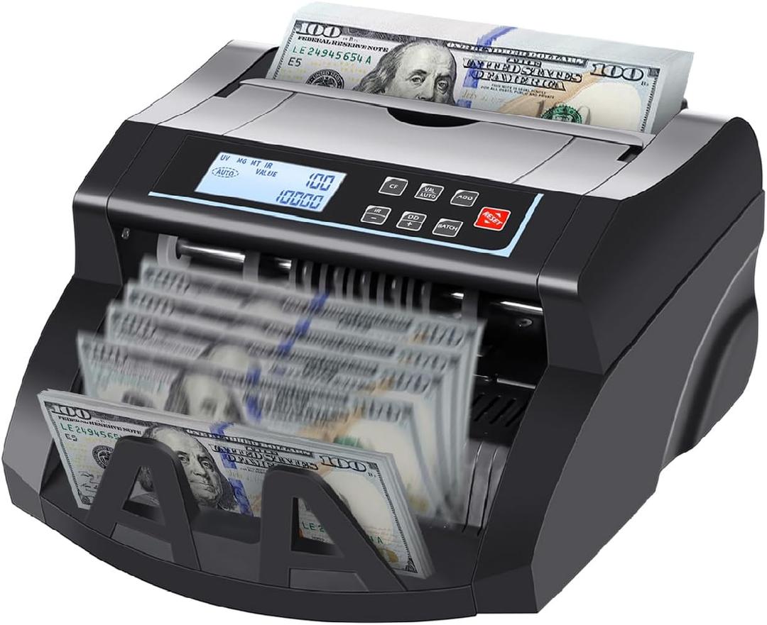 Money Counter Machine Count Value for US Dollar only,UV/MG/MT/IR/DD Detection Bill Counter,Add+Batch/Add+Value Modes Money Counting Machine, Cash Counter with LCD Display (Black)
