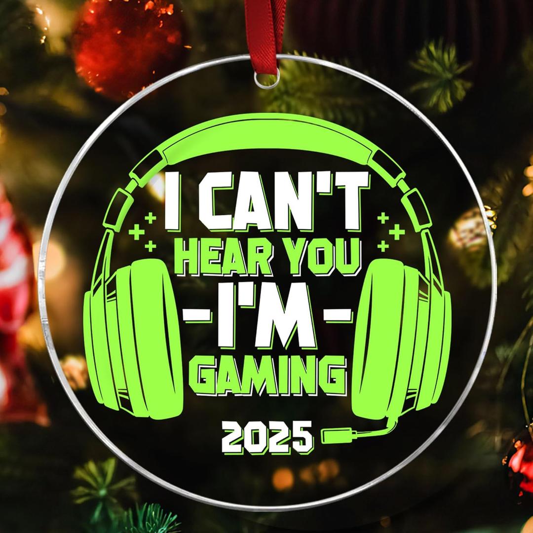 Gaming Ornament - I Can't Hear You I'm Gaming 2025 Acrylic Xmas Gamer Ornaments for Christmas Tree Acrylic Christmas Video Game Ornament - Decor Control for Men Gamers Teenagers and Kids Boy