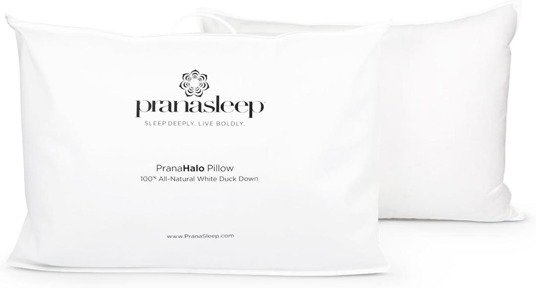 PranaSleep Halo Down Pillow, Medium Support, Back and Side Sleeper Pillow, King Size, 20" x 36"