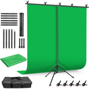 HEMMOTOP Green Screen Backdrop Kit, 8x6.8ft Wider Green Screen with Stand, Portable Chromakey Greenscreen Background with Stand, Spring Clamps, Carrying Case for Zoom, Streaming, Video