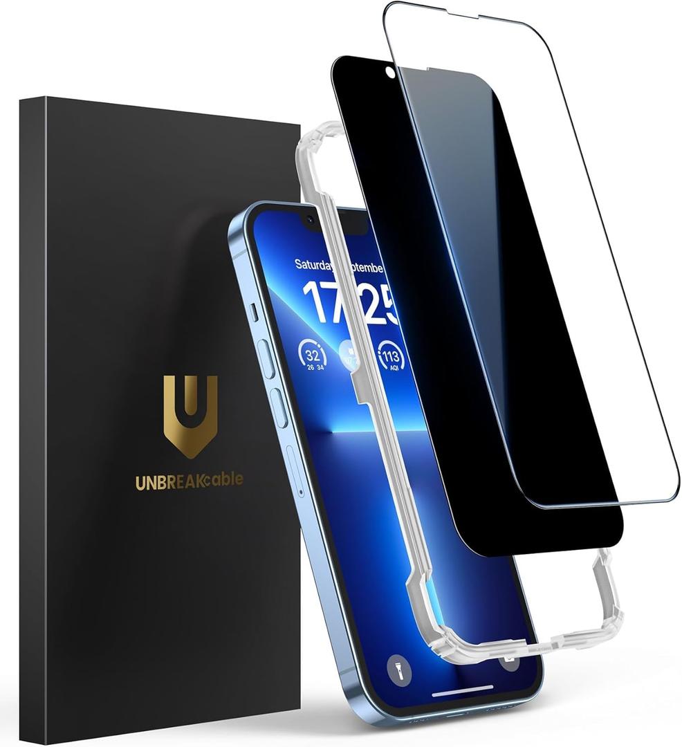 UNBREAKcable 2PCS Screen Protector for iPhone 13 Pro - 1 Privacy Tempered Glass+1 Clear Glass Double Shatterproof [Installation Frame] [9H Hardness] [Case Friendly] Anti-Scratch for iPhone 6.1 inch
