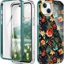 Cute Flower Case for iPhone 15 6.1 inch Built with Screen Protector, Lightweight and Stylish Full Body Shockproof Protective Rugged TPU Case for Women/Girls-Pentas lanceolata