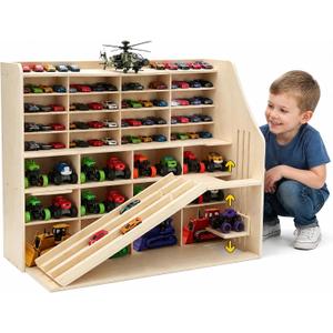 80+ Toy Car Large Garage Storage Display with Slide Runway & Racing Track