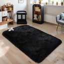 Thick Area Rug Black Fluffy Shag 3x5 for Bedroom, Ultra Soft Thickened Plush Washable Carpet, Non-Slip Cozy Shaggy Fuzzy Rug for Living Room Nursery Dorm Playroom Kids Baby Room
