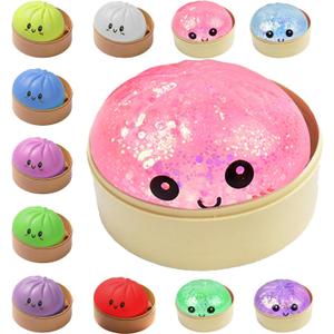 Dumplings Squishy Mystery Mini Dumplings Squishy Stress Balls Fidget Sensory Toy Soft Squeeze Decompression Dough (Pink-A)