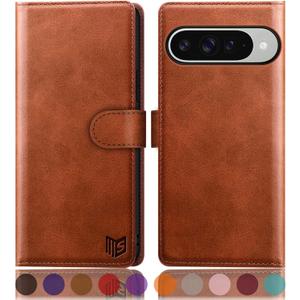 SUANPOT Compatible with Google Pixel 10/10 Pro 6.3" Wallet case with RFID Blocking Credit Card Holder,Flip Book PU Leather Protective Cover Women Men for Pixel 10 Phone case Light Brown