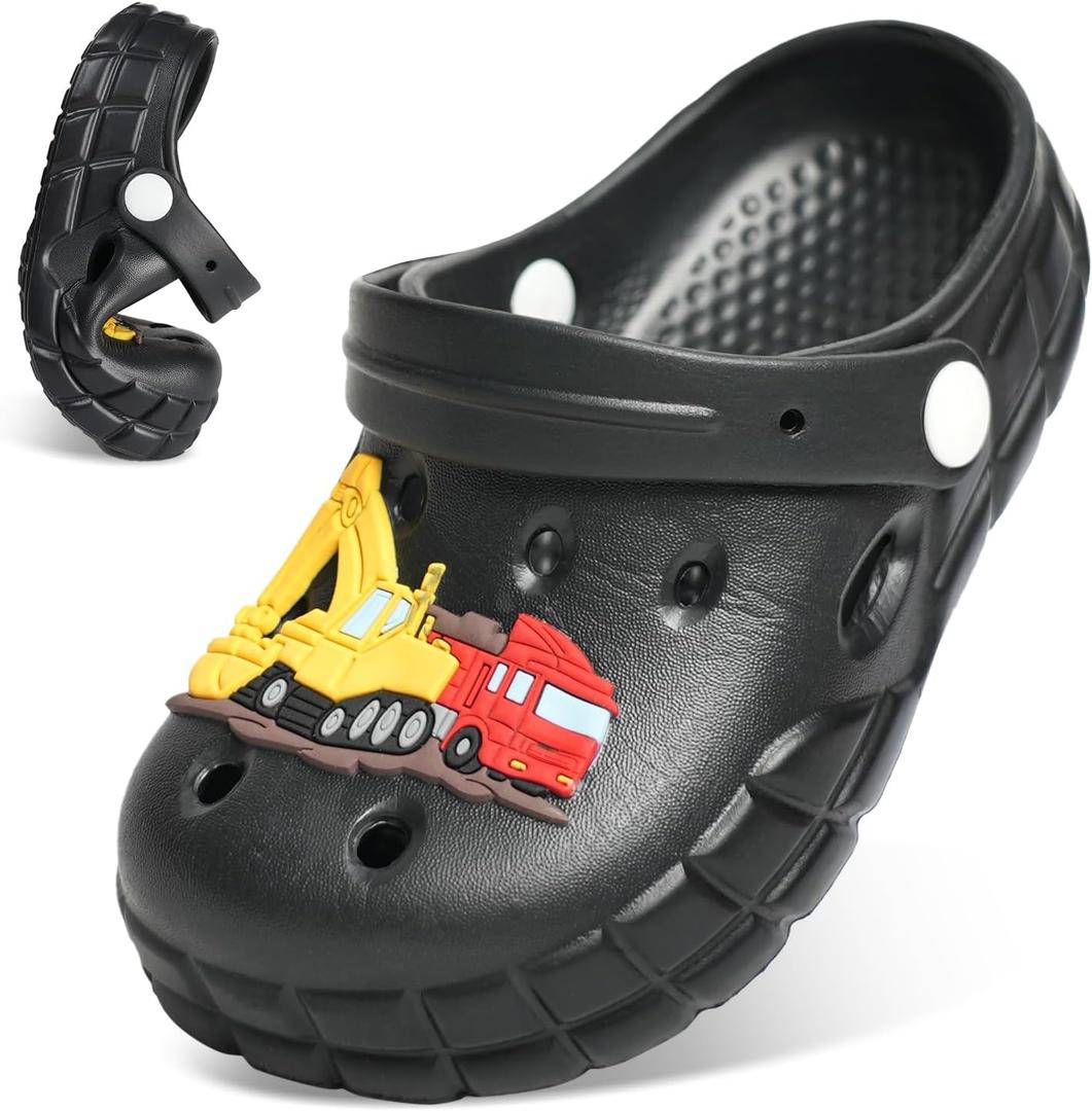 Kids Clogs for Boys Girls Lightweight Slip-On Sandals Water Shoes Beach Pool Slippers for Toddler/Little Kid (Dark Black)