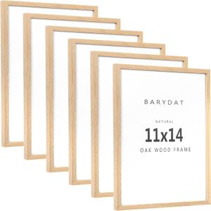 Barydat 6 Pack 11"x14" Beige Oak Wood Picture Frames, Minimalist Natural Solid Wood Photo Frame Set Wooden Poster Frame for Tabletop, Wall, Home Decor, Wedding, Office, Back to School, Birthday Gift