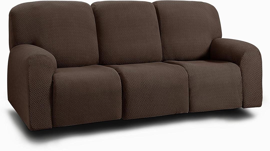 ULTICOR Jacquard 8-Pieces Recliner Sofa Covers Stretch Reclining Couch Covers for 3 Cushion Reclining Sofa Slipcovers Thick Soft Washable (Style 3) (Chocolate)