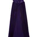 Unisex Hooded Cape Long Velvet Cloak with Hood Halloween Christmas Cosplay Costumes 43-71inches (XXL=Length: 71"/180cm(from collar to hem), Purple)