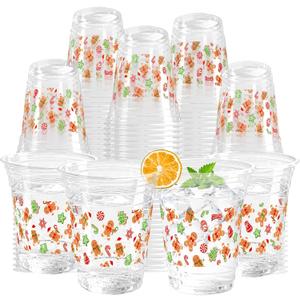  Christmas Clear Plastic Cups 12 Oz Gingerbread Men Disposable Cups Merry Christmas Drinking Cups Bulk for Beverage Coffee Xmas Holiday Party Favor Supplies