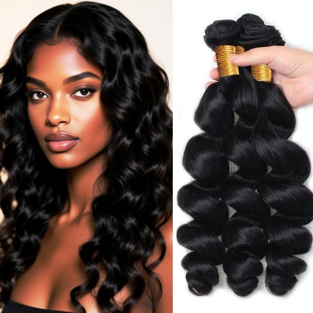 Loose Body Wave Bundles Human Hair #1B Loose Wave Bundles 14 16 18 inch Natural Black Human Hair Bundle