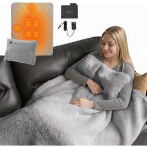 ZonLi Heated Blanket, Portable Battery Operated Blanket, 10000mAh Large 50"x60" Cordless Rechargeable Electric Throw for Adults, Camping, Car Travel & Home Use