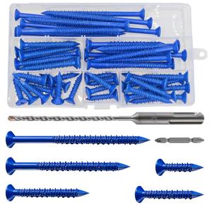 Wensilon 49 PCS) 1/4"" Concrete Screw Anchor Kit Blue Flat Head for Anchoring to Masonry, Block or Brick Stucco