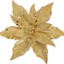 Briful 12'' Large Heads Christmas Glitter Poinsettia Flowers Christmas Tree Ornaments Set of 4 Artificial Flowers with Long Stems for Xmas Tree Party DIY Holiday Decorations, Gold