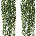 Artificial Hanging Plant 2 Pcs Faux Plant Ivy Vine Faux Eucalyptus Vines Fake Potted Greenery for Wall Living Room Home Shelf Office Bathroom Outdoor Indoor Decor (Type 1)