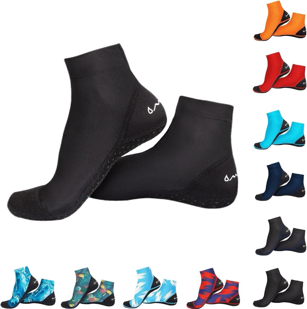 OMGear Water Socks Sand Proof Booties Quick Dry Swim Dive Socks for Sand Soccer Beach Volleyball (Medium, Black02)