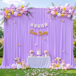 10ft x 7ft Lavender Backdrop Curtain for Parties Wedding Light Purple Wrinkle Free Backdrop Drapes Panels for Baby Shower Birthday Party Photo Photography Polyester Fabric Background Decoration