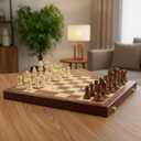 15" Folding Walnut Chess Set with Storage - Tournament-Size Portable Chess Board for Adults, Travel, Family Game Night, Gifts