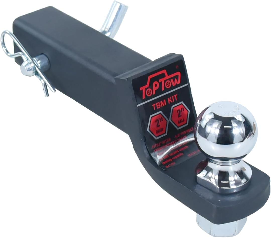 TOPTOW Trailer Hitch Ball Mount Kit with 2 inch Trailer Ball and 5/8 inch Hitch Pin, 2 inch Drop, Fits 2 inch Hitch Receiver, Matte Black