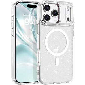 BENTOBEN Magnetic for iPhone 17 Pro Max Case,Clear Sparkly Glitter Phone Case [Compatible with MagSafe] Shockproof Cute Anti-Slip Anti-Yellow Women Girl Protective Cover for iPhone 17 Pro Max,Clear