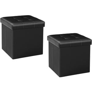 B FSOBEIIALEO Storage Ottoman Small Cube, Foot Rest Seat Faux Leather Dorm Room Ottoman Black 12.6"X12.6"X12.6" (2 Pack)