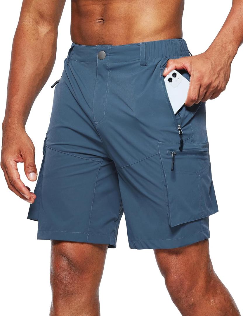 Pudolla Men's Hiking Cargo Shorts Quick Dry Outdoor Travel Shorts for Men with Multi Pocket for Fishing Camping Casual (X-Large, Dark Blue)