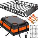 FIVKLEMNZ Car Rooftop Cargo Carrier Roof Bag Waterproof for All Top of Vehicle with/Without Rack Includes Topper Anti-Slip Mat + Reinforced Straps + 6 Door Hooks + Luggage Lock