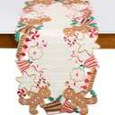 Gingerbread Table Runner Christmas Decorations Candy Cane 36 inches Long for Kitchen Dinning Coffee Table Home Holiday Party Decor