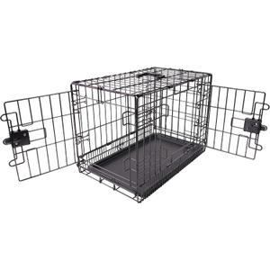 Amazon Basics Portable, Foldable Metal Wire Dog Crate with Removable Tray, Double Door, Divider Panel, 24" x 18" x 20", Black