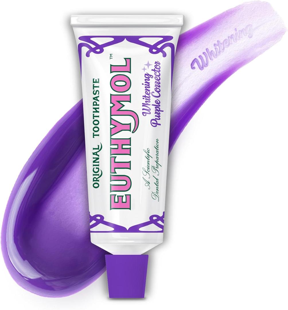 Euthymol Purple Whitening Toothpaste (3.7 fl oz)  for Yellow & Sensitive Teeth | Violet Tone-Up Formula, Instantly Brightens, 24H Stain Defense, Long-Lasting Fresh Breath