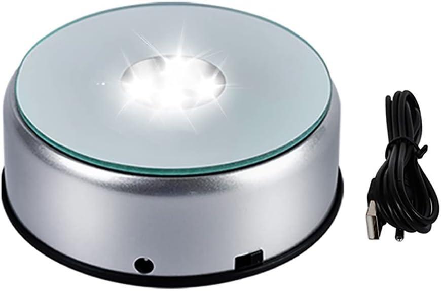 5 LED Display Base for Crystals Glass Art,White Light Rotating Crystal Display Base Stand,Cup Display Stand Turner for Tumbler Cups