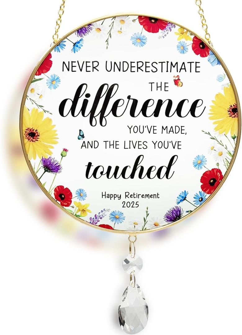 Retirement Gifts for Woman Men, Inspirational Suncatcher Gift for Women, Never Forget The Difference That You Make Appreciation Gifts