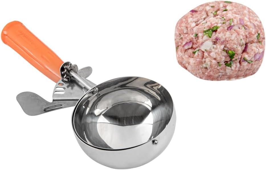 Restaurantware Met Lux 8 Ounce Portion Scoop 1 Durable Disher Scoop - Thumb Trigger Orange Stainless Steel Ice cream Disher For Portion Control For Ice Cream Mashed Potato And Cookie Batter (#4 (8 oz))