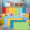 Hahafelt 16 Pack Wall Padding for Playroom Peel and Stick Headboard 15.75" x 7.87" x 1.18" 3D Anti Collision Upholstered Wall Panels Self Adhesive Headboard Panel for Protection (Rainbow Colors)