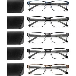 JOLISU 5PCS Reading Glasses Men - Blue Light Blocking Computer Metal Thin Frame Readers For Mens/Women W/Case（2.00）
