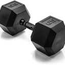 CAP Rubber Coated 65 Pound Dumbbell Weight, Free Weight for Home Gym Strength Training, Anti-Roll Hex Dumbbell with Black, Chrome & Comfort Grip Handles, Singles