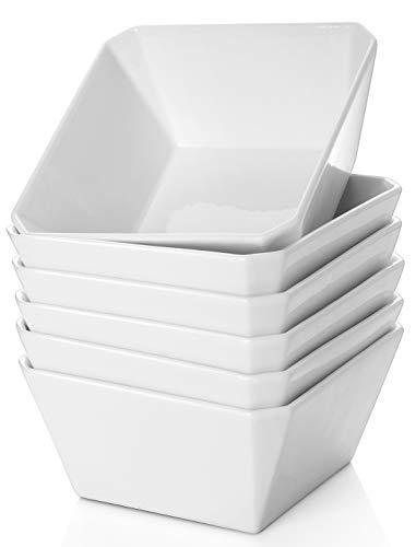 Samsle Porcelain Cereal Bowls, 16 oz Square Serving Bowls Set, 5 Inch White Ceramic Bowls for Salad, Soup, Snack, Dessert and Marmalade, Dishwasher & Microwave Safe, Set of 6