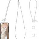 Dadanism Universal Phone Lanyard Set, Cellphone Chain Crossbody*1 Phone Wrist Strap*1 with 2 Tether Tabs for iPhone 16 and Most Smartphones, iPhone Charm for Women Girls Party Traveling, Silver (Extended)