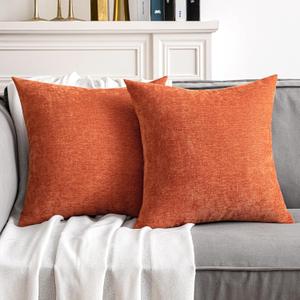 Decorative Pillow Covers 18x18 Inch Soft Chenille Couch Autumn Throw Pillows Farmhouse Cushion Covers for Home Decor Sofa Bedroom Living Room,  Covers, 2 Pieces, 18x18 In
