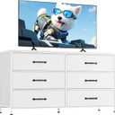 WLIVE Wide Fabric Dresser, 6 Drawer Dresser TV Stand for 60" TV, Dressers Bedroom Furniture Large Storage Tower Unit with Fabric Bins, White Dresser for Bedroom, Closet, Hallway, White