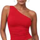 Avidlove Womens One Shoulder Top Summer Going Out Crop Tank Tops Y2K Tops Fashion Cami Outfit Cute Tops (Red)