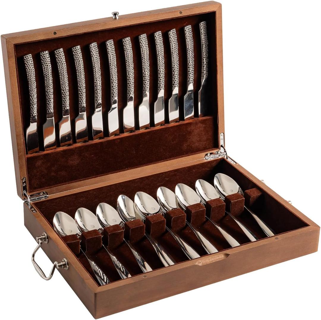 Silverware Storage Box with Lid, Flatware Storage Case with Handle, Silverware Chest Boxes for Flatware Organizer for Silver