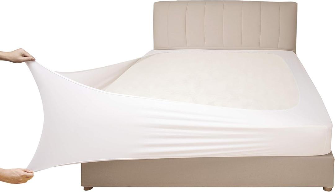 Stretch Jersey Box Spring Cover Wrap Around, Bed Skirt Alternative, Ultra Soft & Wrinkle Resistant, Queen/Queen XL, White