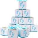 50 Pcs Cute Newborn Baby Footprints Candy Boxes with Ribbon Baby Shower Candy Box Party Table Decor Birthday Party Gift Favor(Blue)