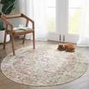 jinchan Round Rug 4ft Washable Area Rug Indoor Vintage Floor Cover Distressed Circle Mat 4' Round Lightweight Non Slip Low Pile Thin Carpet for Entryway Kitchen Living Room Bedroom Brick Red
