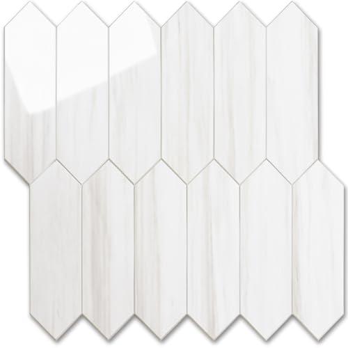 Vamos Tile Glossy Dolomite White Backsplash Tile Peel and Stick, 12.8 x 12.8 Inch 8 Sheets Long Hexagon PVC Self Adhesive Mosaic Wall Tiles Stick on Backsplash for Kitchen and Bathroom Vamos Tile Glossy Dolomite White Backsplash Tile Peel and Stick, 12.8 x 12.8 Inch 8 Sheets Long Hexagon PVC Self Adhesive Mosaic Wall Tiles Stick on Backsplash for Kitchen and Bathroom